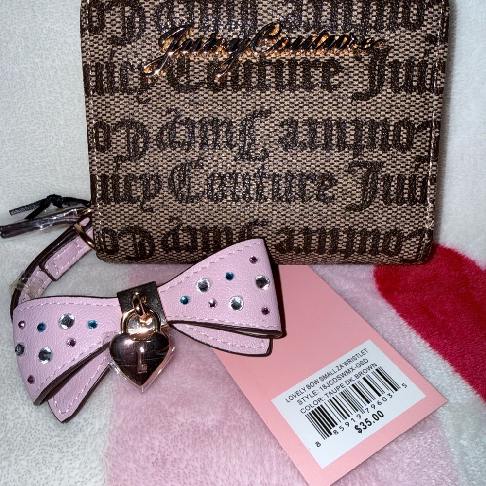 NWT Juicy Couture Tan Wallet with Pink Bow and Heart Charm - Picture 2 of 4
